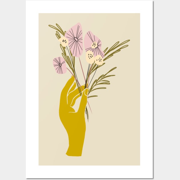 Foraging Hand with Flowers Wall Art by Peggy Dean